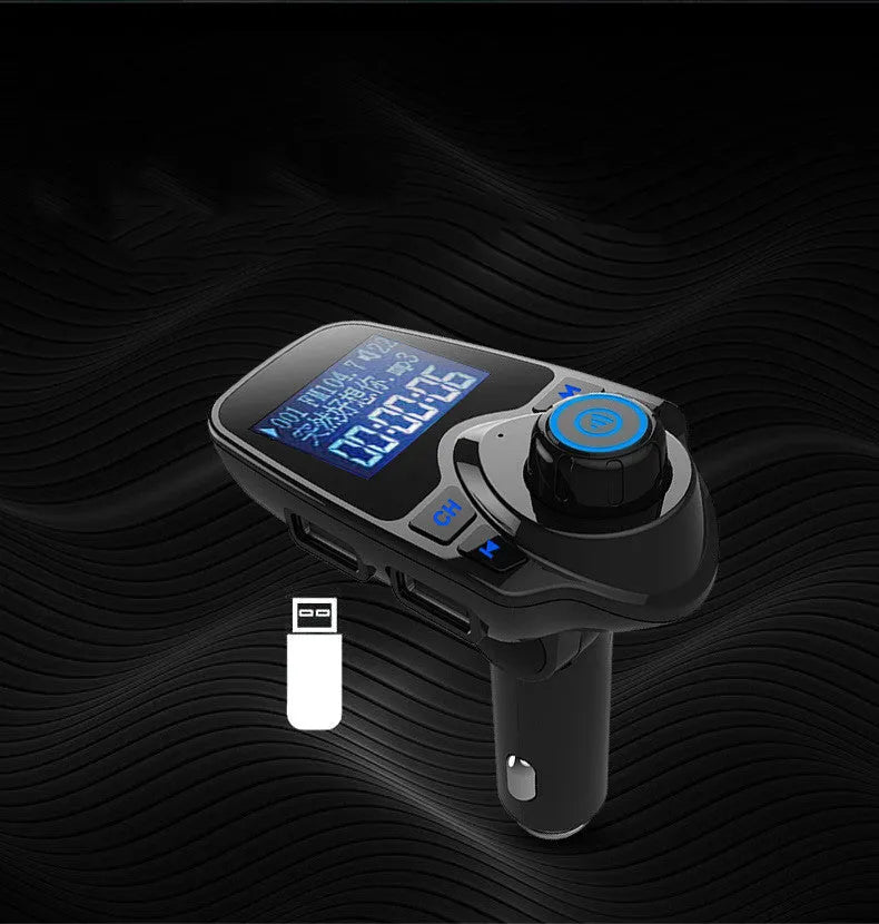Black G7 car Bluetooth hands-free adapter with FM transmitter, USB port and memory card slot.