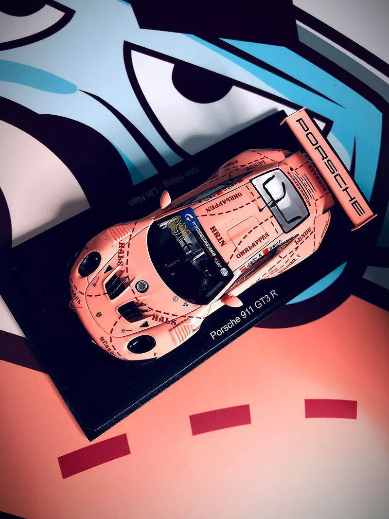 Unpainted pink resin Porsche supercar body shell 1:64 scale with display box