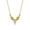 Women's silver eagle pendant necklace on an adjustable O-ring chain with white gold or yellow gold electroplating.