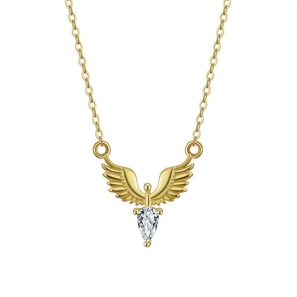 Women's silver eagle pendant necklace on an adjustable O-ring chain with white gold or yellow gold electroplating.