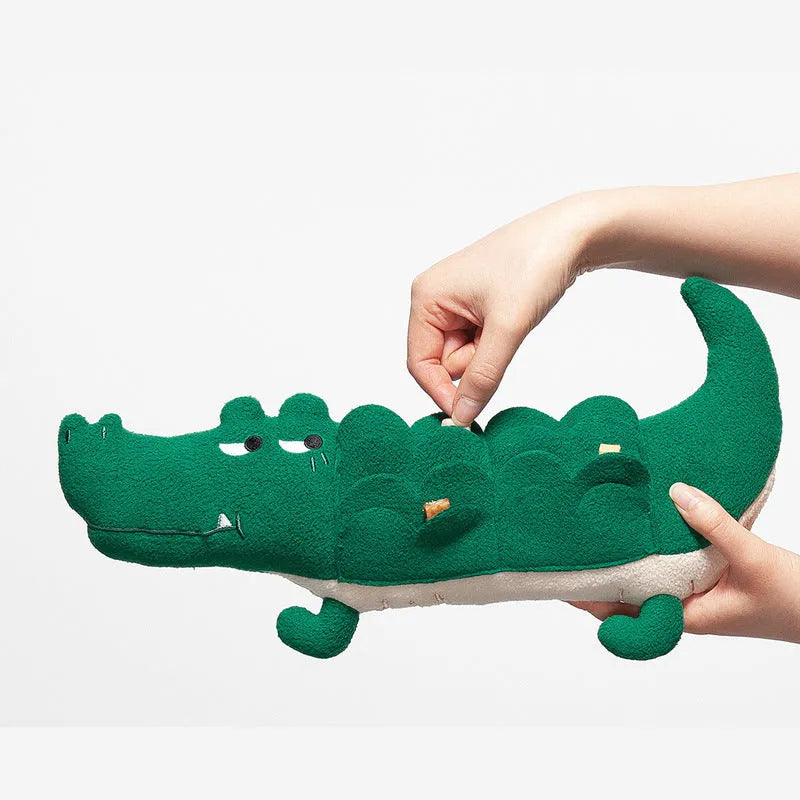 Green soft plush toy dog on a white background, showing its 35cm length.