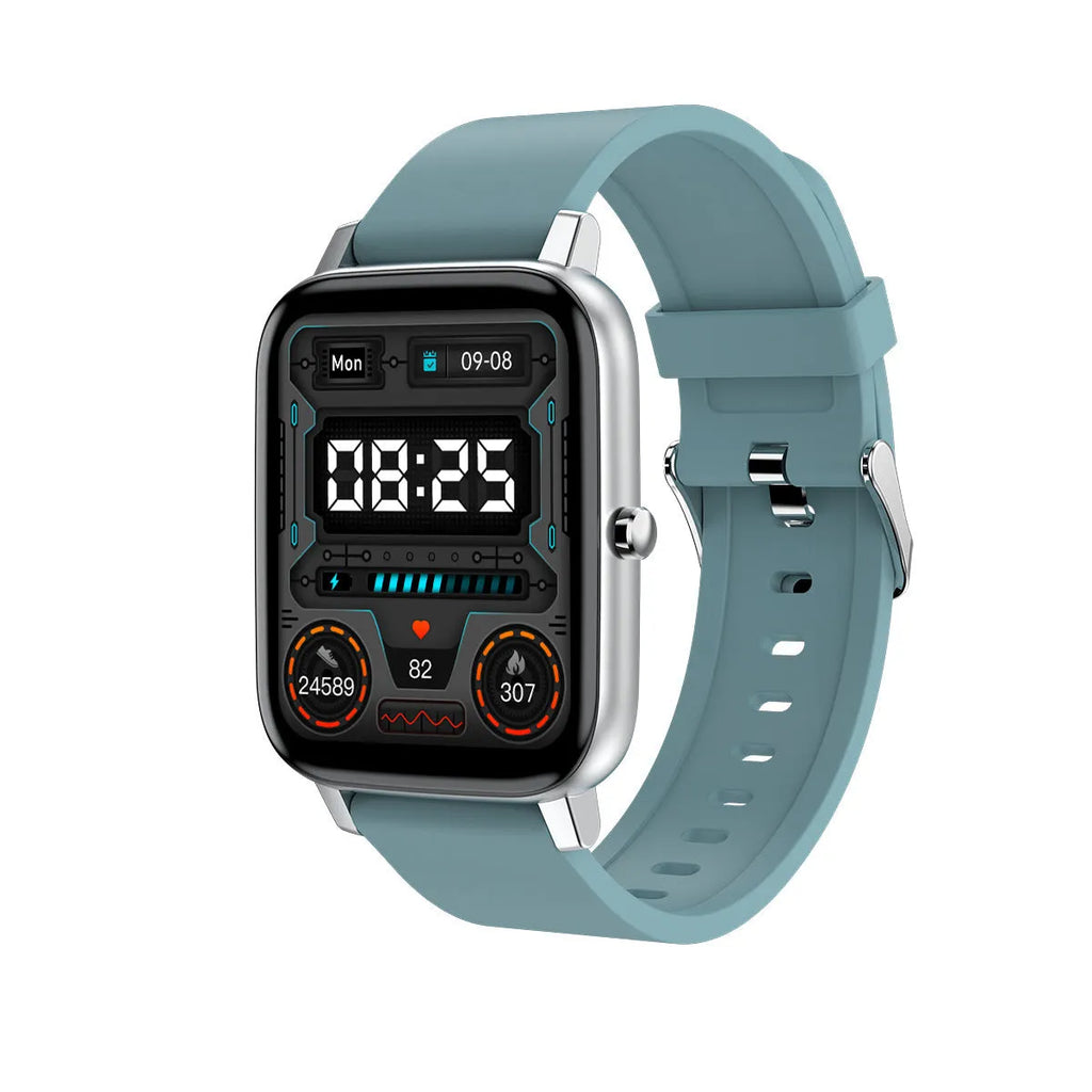 H80 fashion sports smart watch with silicone strap on wrist, showing blood oxygen and ECG monitoring on screen