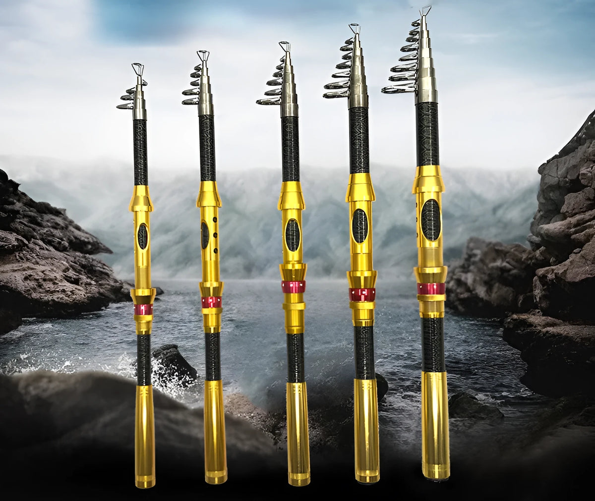 Black carbon mini sea otter telescopic sea fishing rod, available in 1.8m to 3.0m lengths for sea fishing.