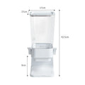 Countertop cereal dispenser in black with 5.5 quart capacity, chute opening, and removable tray