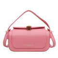 Personalised women's PU shoulder messenger bag with letter embroidery in beige, shown from the front.
