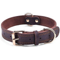 Black cowhide dog collar with metal buckle, size M suitable for medium dogs