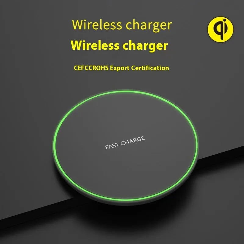 Ultra-thin round wireless charger in white with Type-C port, 15W fast charging desktop pad