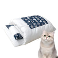 Warm grey cat bed with removable sleeping bag and pillow, shown in medium size