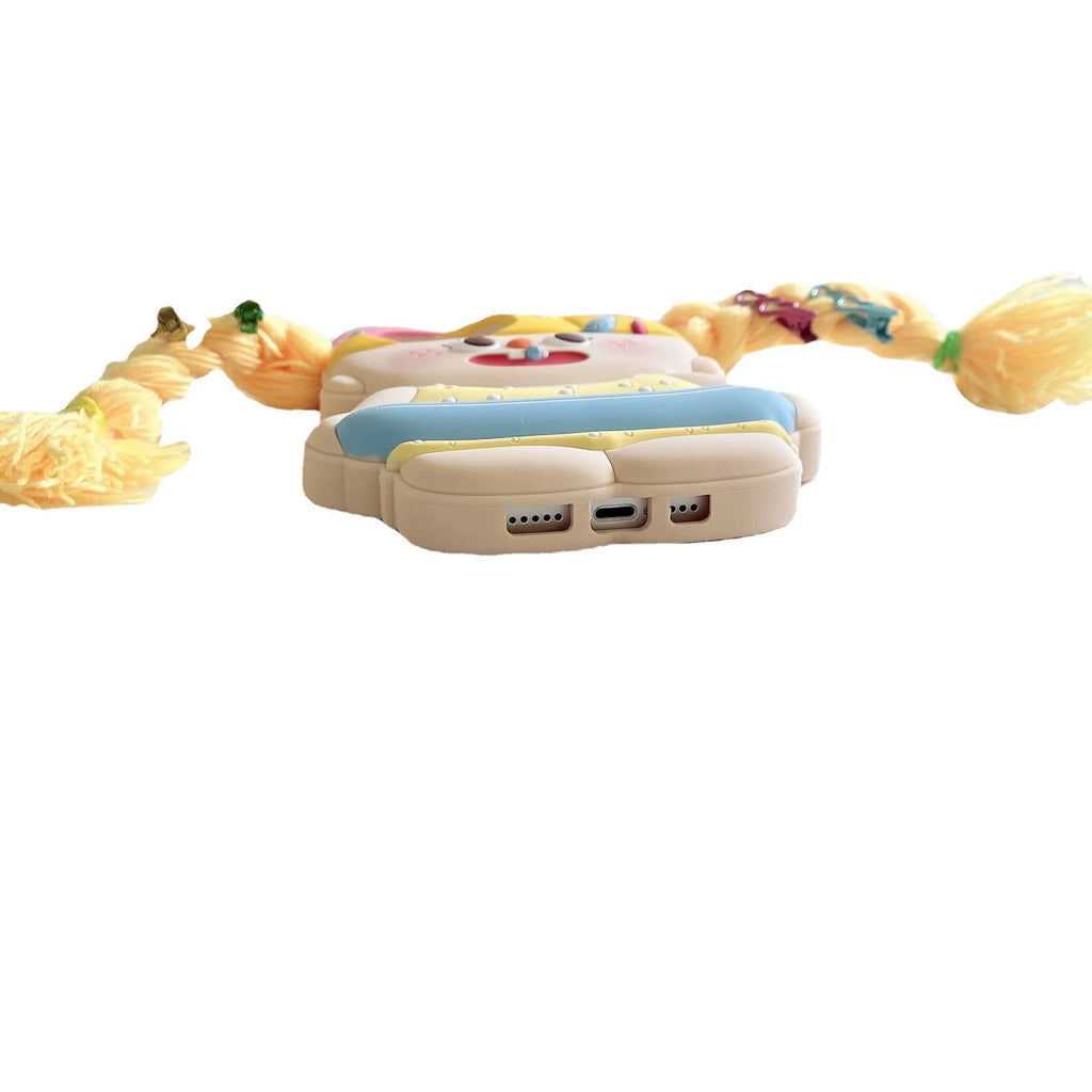 Cartoon yellow braid swim ring girl silicone phone case for iPhone, anti-fall protective cover