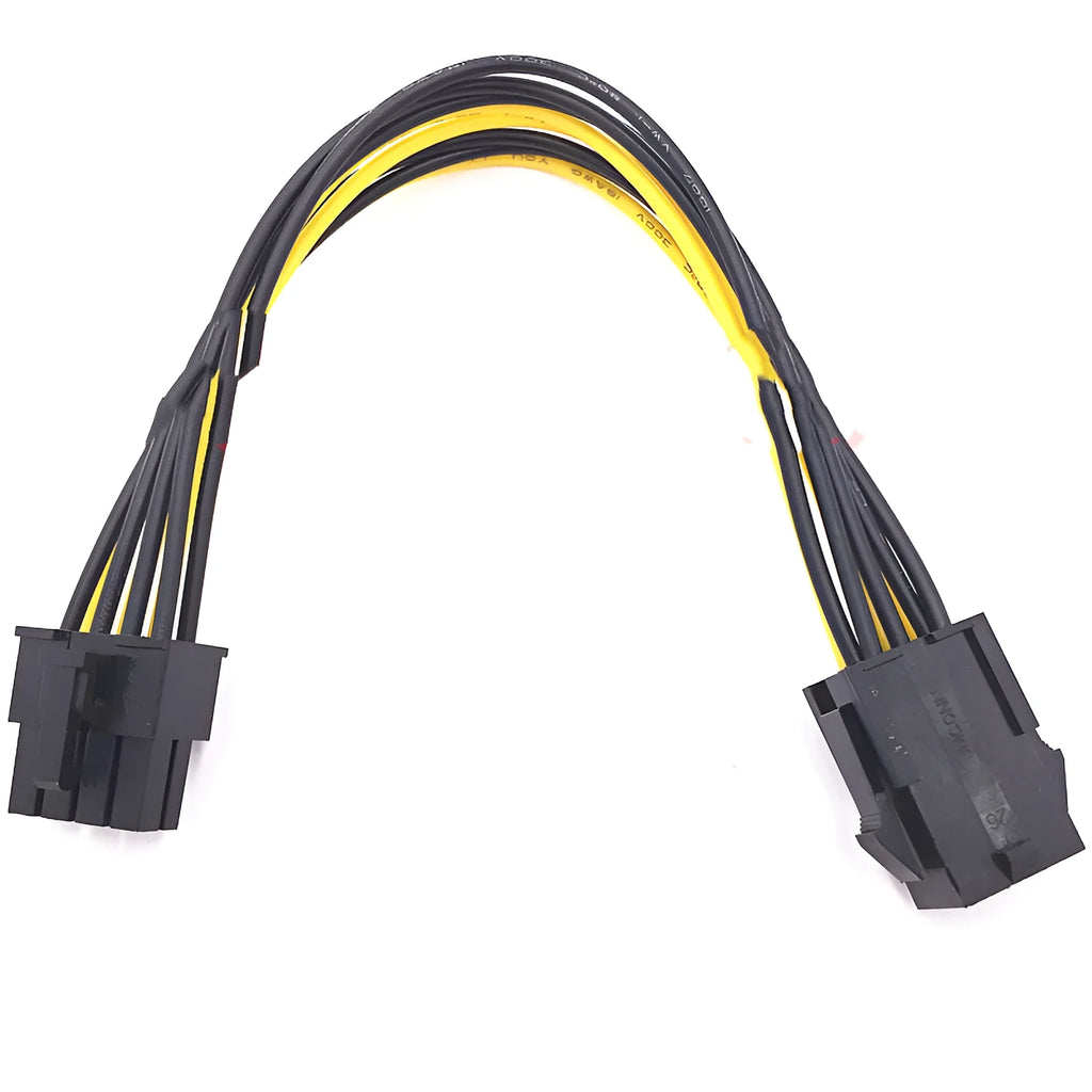 A 20cm long black 6-pin to 8-pin PCIe graphics card power extension cable.