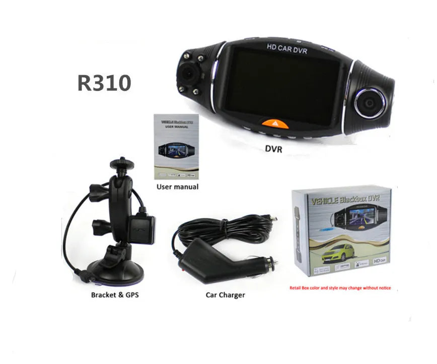 HD driving recorder with night vision, gravity sensor and GPS, 2.7-inch LCD screen, plastic body, TF card storage, 18x12x8cm