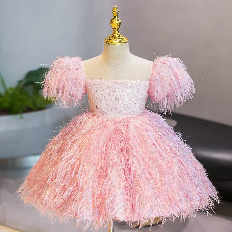 Polyester girl princess dress in pink T122, suitable for children 80-150cm height