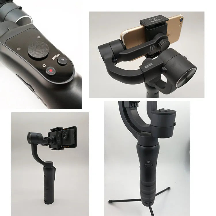 Black 3-axis handheld smartphone gimbal stabiliser on a table