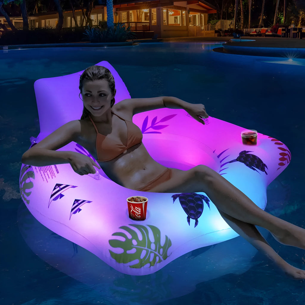 White U-shaped luminous inflatable pool float seat on water