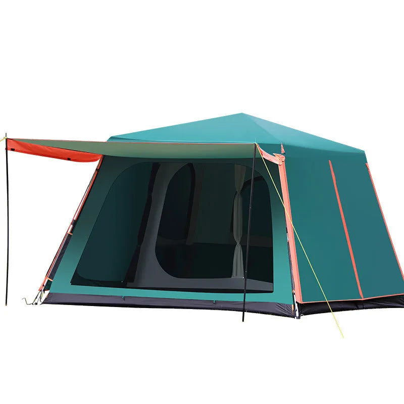 Outdoor fully automatic aluminum pole double-layer camping tent for 5-8 people in green with waterproof Oxford cloth