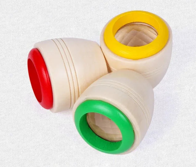 Wooden magic kaleidoscope with water-based paint, rotating effect, 5x5.5cm size, blue, green, red, yellow colours