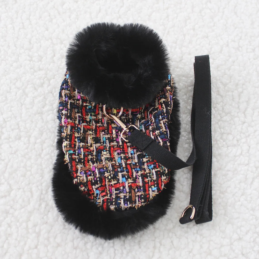 Classic dog harness with cloak and hand holding rope in cloth material, available in five sizes