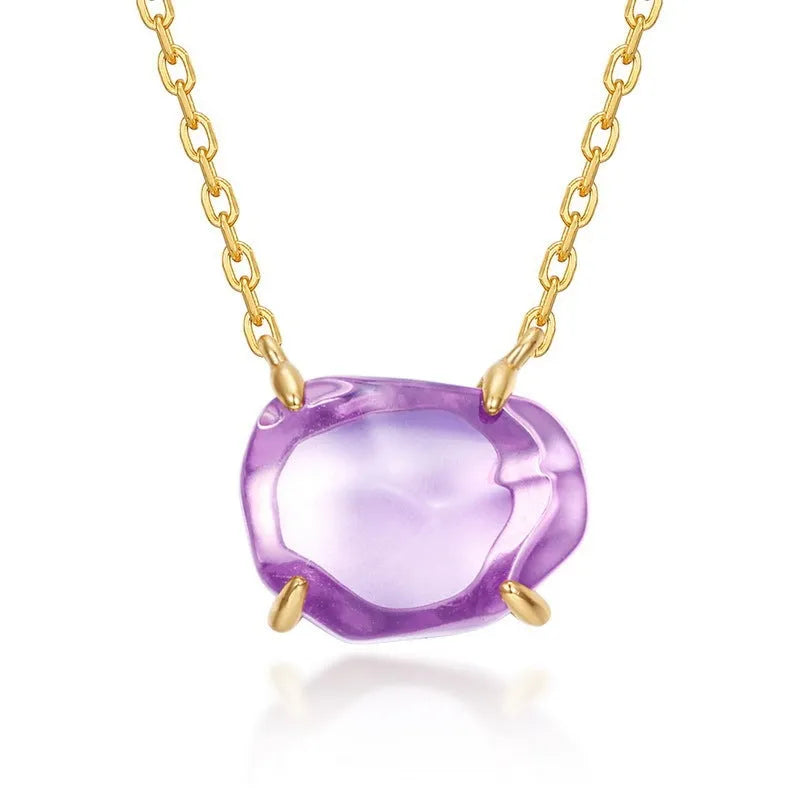 Women's geometric vintage pendant necklace with pink amethyst crystal in 925 sterling silver