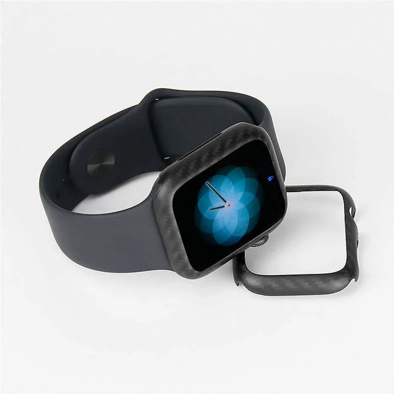 Half wrap leather and carbon fibre protective case for a 44mm Apple Watch 4.