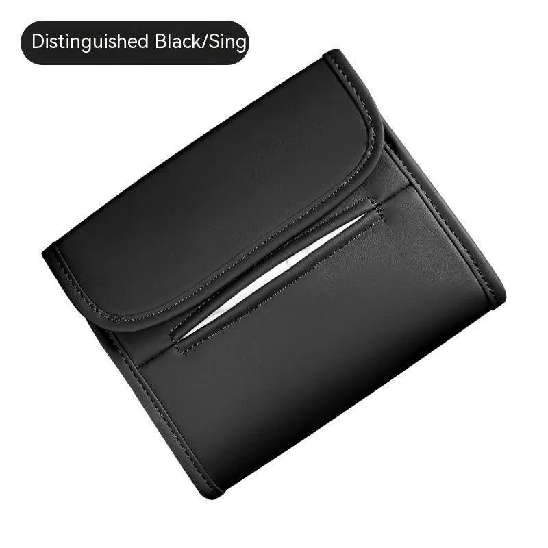 Leather car tissue box mounted on car sun visor with elastic band in Athens Brown colour