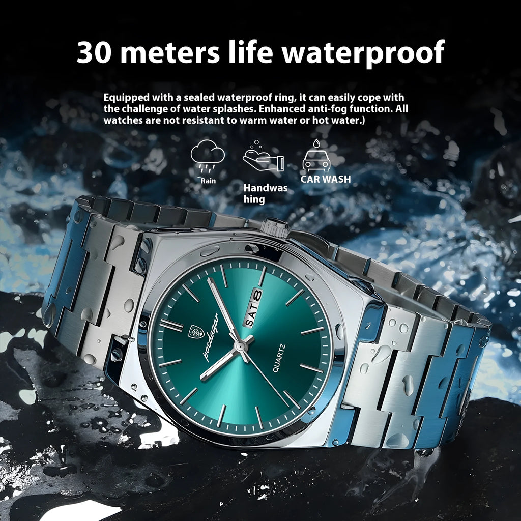 Ultra-thin men's quartz watch with 41mm luminous dial, 5mm thickness, mineral glass mirror, and stainless steel butterfly buckle