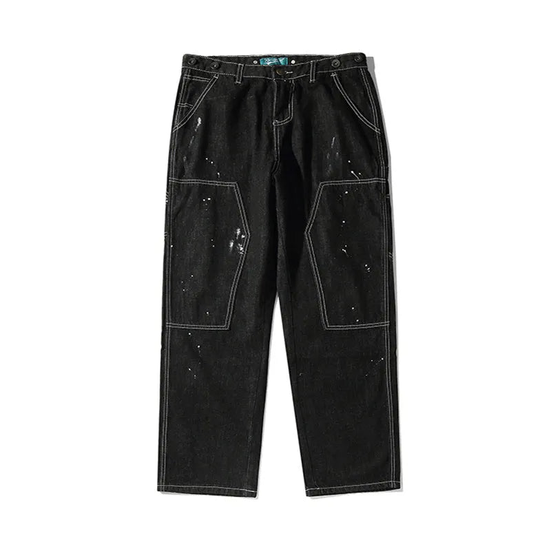 Men's washed distressed straight loose fit mid-waist jeans in black and blue available in sizes M to XXL
