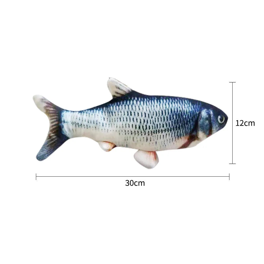 Electronic jumping fish cat toy measuring 30cm with multicolor PP design and USB cable