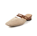 Women's French style square toe half slippers with hollow-out design and chunky heel