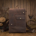 Dark brown genuine leather men's travel bag with shoulder straps and top handle.