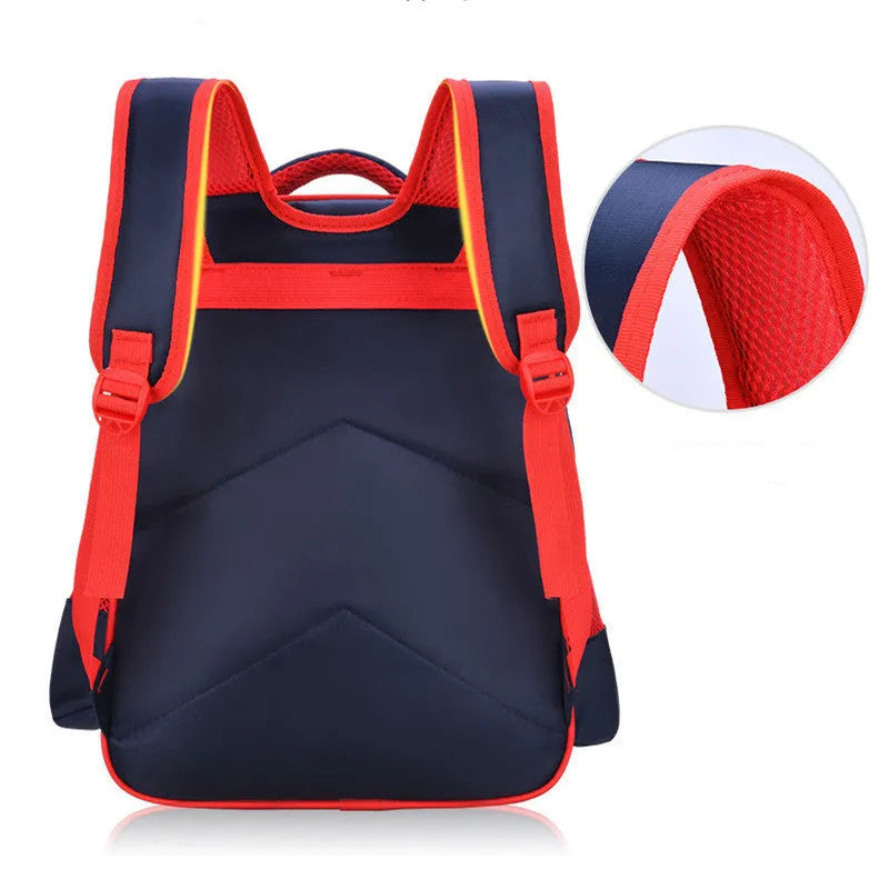 Blue anime cartoon print nylon school backpack with matching pencil case.