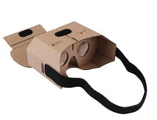 Cardboard virtual reality glasses for smartphones, showing lenses and phone slot.