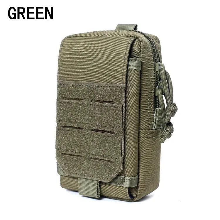 Military fan phone bag casual tactical waist bag with plaid zipper closure in black green khaki
