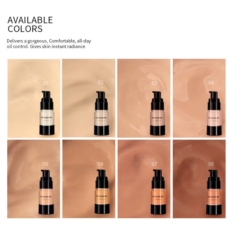 HANDAIYAN full cover liquid foundation bottle with waterproof and moisturising formula in eight colour options for dark skin