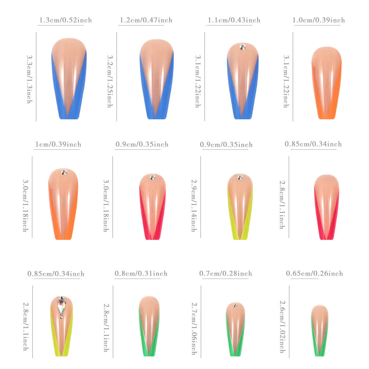 Detachable artificial nail tips in BKS3037 diamond colour French design with cartoon love cross heart patterns.