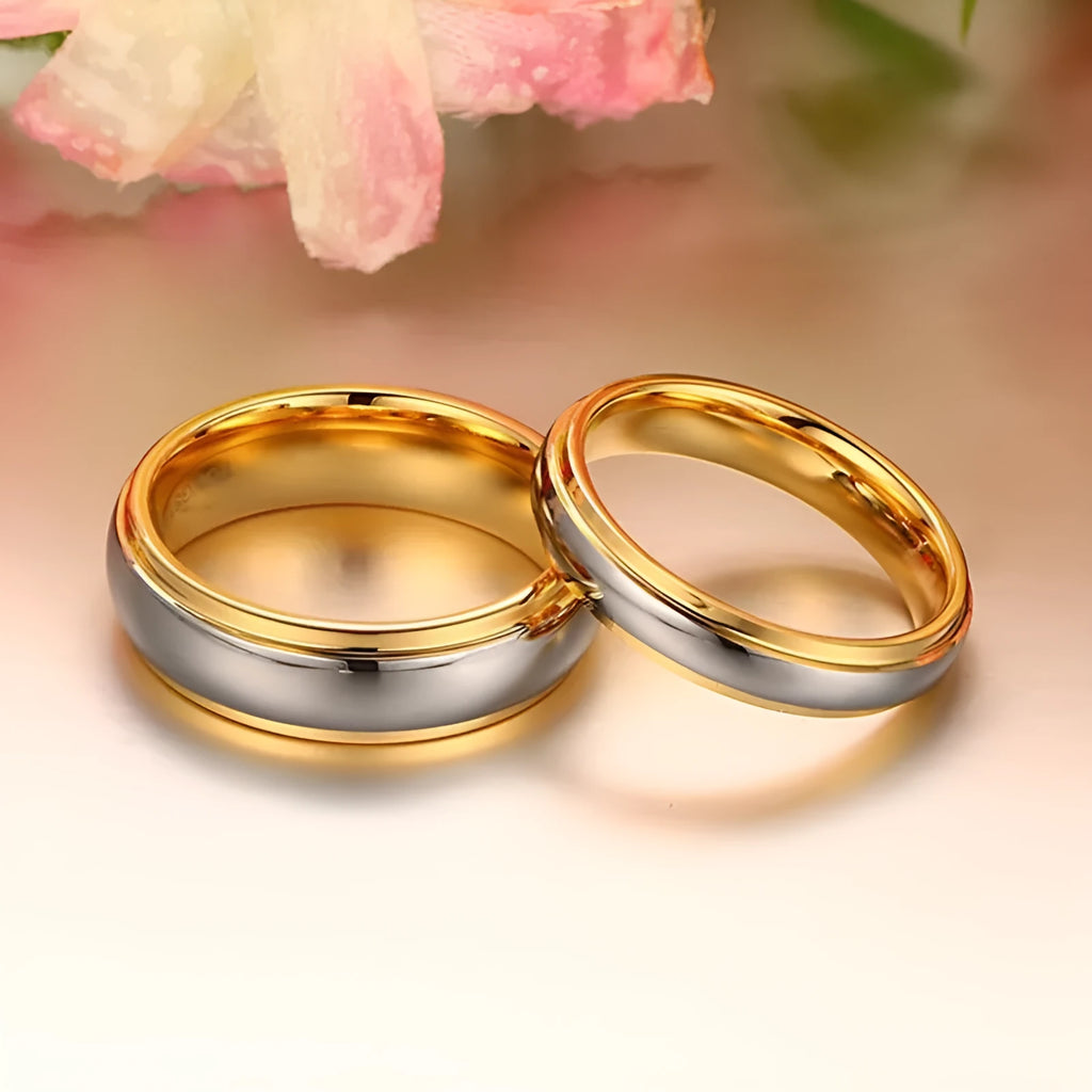 Tungsten steel couple ring with black finish, European and American style, available in sizes 6 to 11