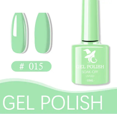 48 colour UV phototherapy plastic gel nail polish set with 7ml bottles in various finishes including glitter and nude shades
