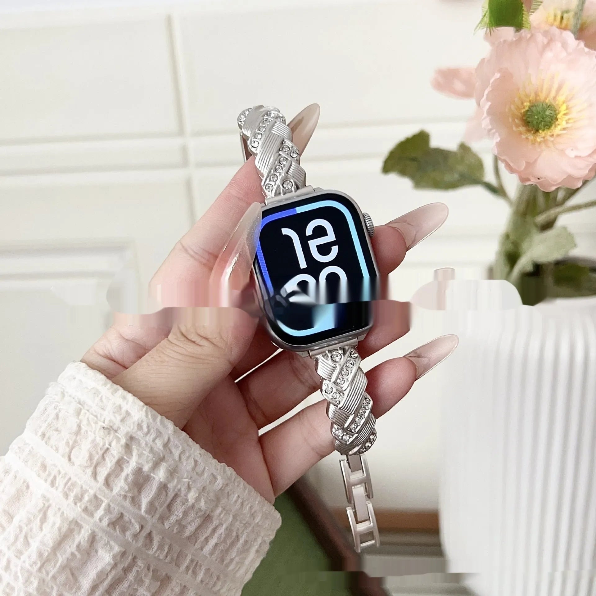 Zinc alloy Apple Watch band with diamond twist design in five colour options