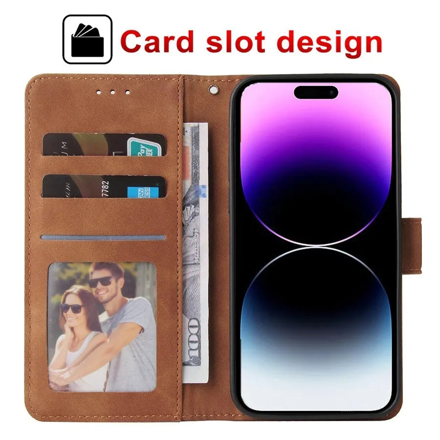 Flip wallet iPhone case with card holder, stand function, leather-style finish and TPU inner shell