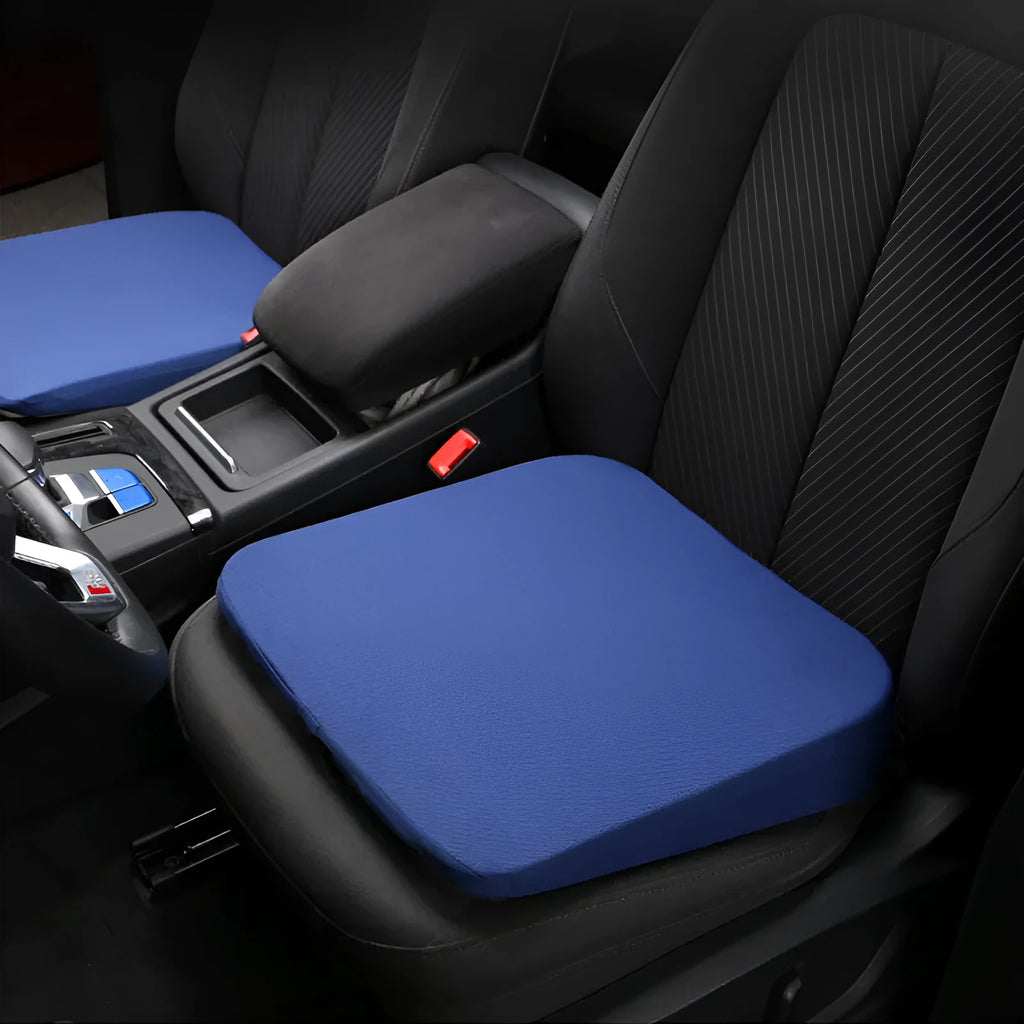 Black car seat cushion with thick 6cm padding for driver height elevation