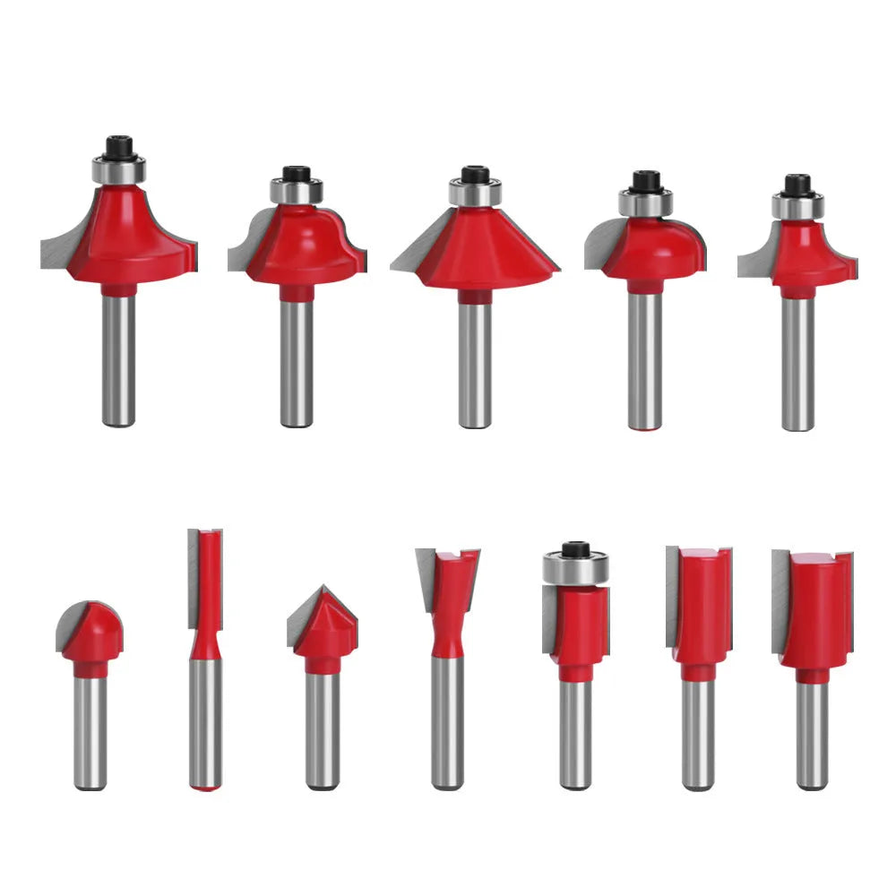 15-piece router bits set with 1/4-inch shank hard alloy cutter heads in red case