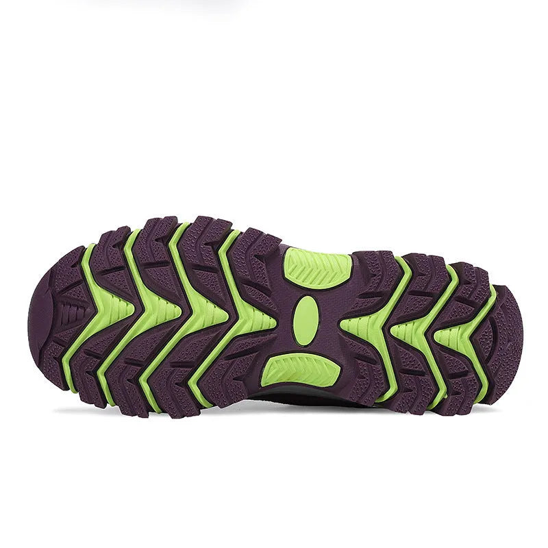 Breathable low-top hiking shoes in purple with PU and mesh upper and rubber sole