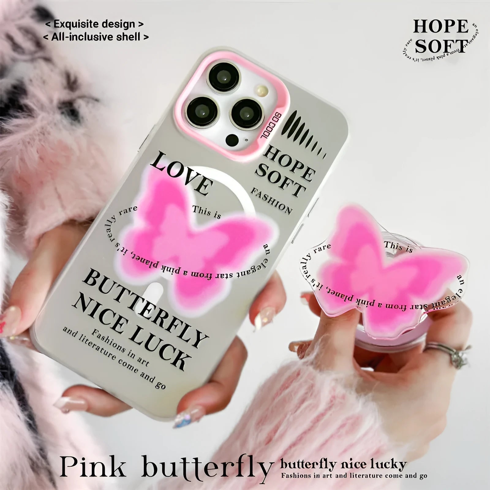 White TPU phone case with magnetic bracket and printed frosted laser design for Apple iPhone
