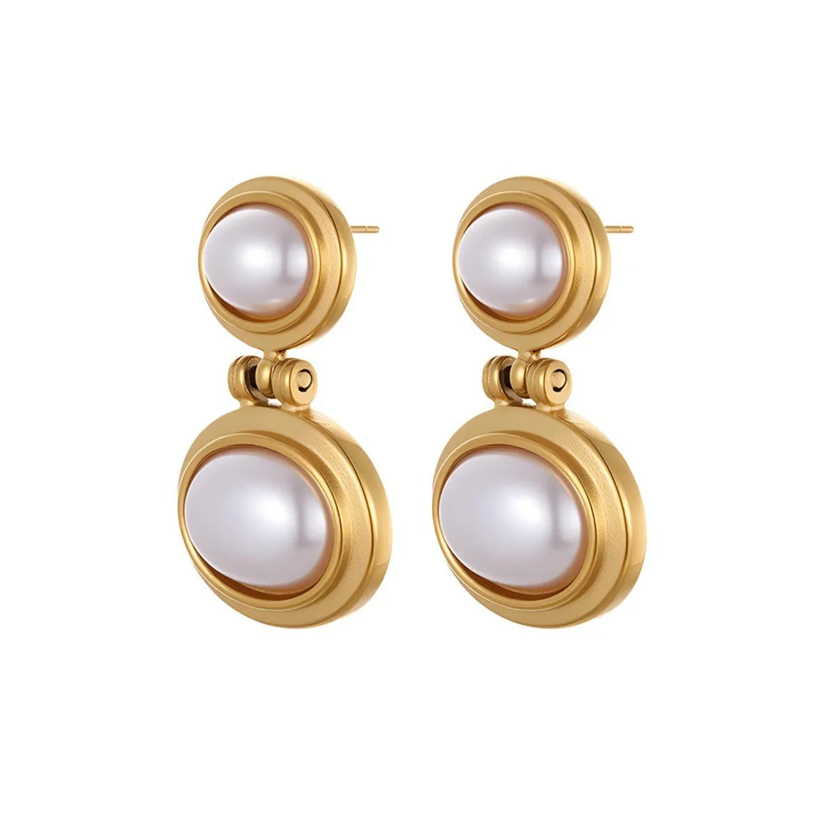 French retro stainless steel earrings with 18K marking, pearl and geometric ellipse shape, colour NMSE-J725-4