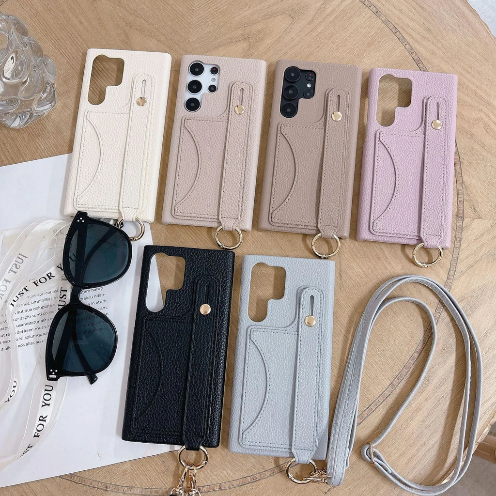 Japanese Korean style card holder phone case with frosted finish in black, for Samsung Galaxy