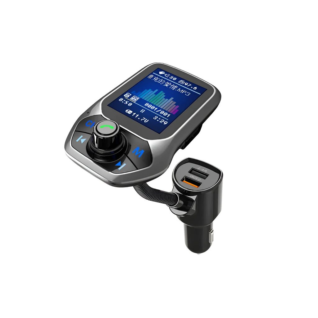 QC3.0 Bluetooth car FM transmitter with dot matrix display and dual USB ports