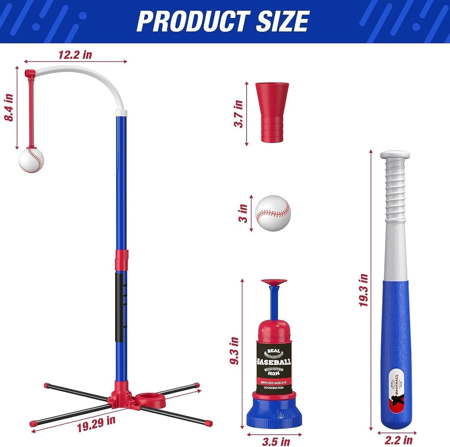 Hanging standing automatic serve adjustable children's baseball toy for teenagers blue red PP material