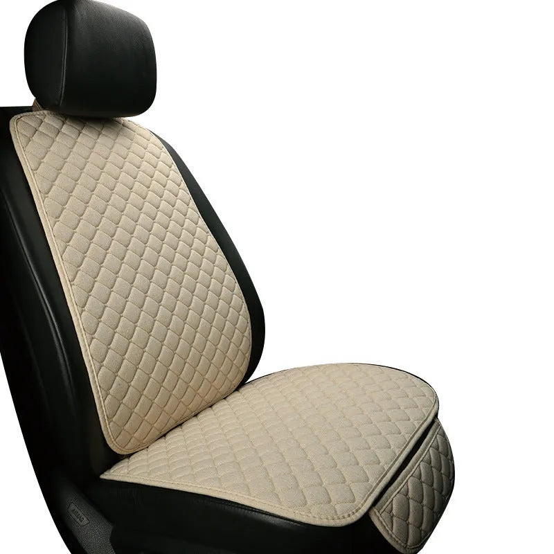 Universal linen car seat cushion with non-slip backing in multiple colour options for vehicle seat protection