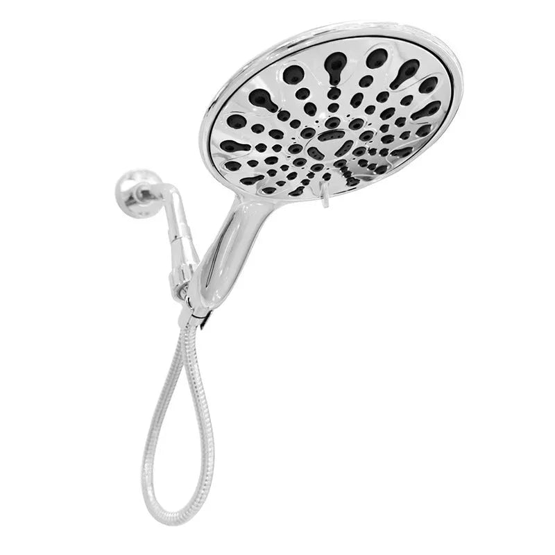 Six-function portable handheld shower head with 6-inch face and electroplated finish