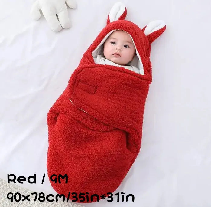 Baby wearing soft fleece sleeping bag with head support and velcro closures
