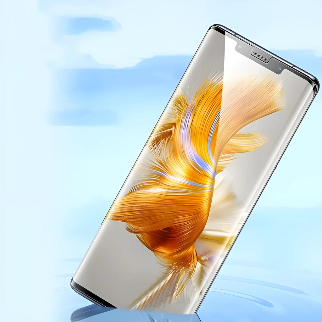 Huawei Mate60 TPU screen protector film with anti-fingerprint and self-healing features including installation tools.